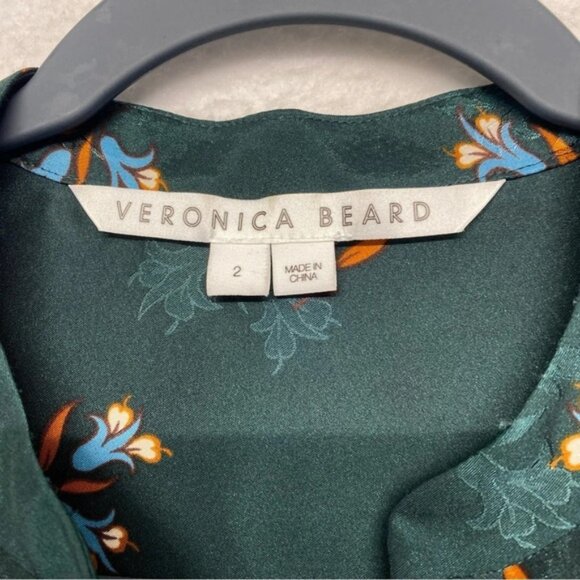 Veronica Beard Abbie Green Floral Blouse 2 Satin - Picture 8 of 10